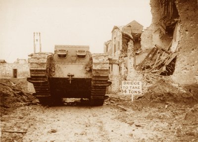 Tank going into action, 1916-17 by English Photographer